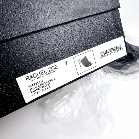 NEW RACHEL ZOE Marlene Black Velvet Peep Toe Mule Heels Size 7 - Picture 10 of 10